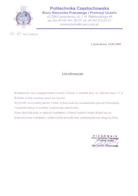Referencje Politechniki Częstochowskiej